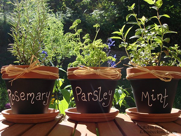 outside herb pots chalkboard painted clay pots