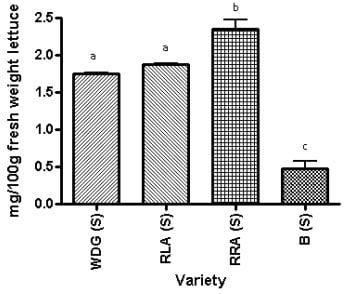 Ascorbic acid concentrations of various soil grown Lettuces 